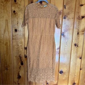 Roxberi Mustard Yellow Lace Midi Dress